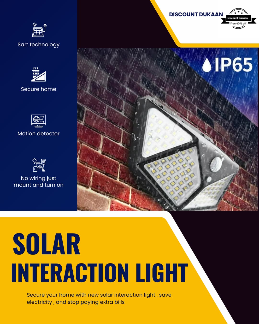 Solar Motion Sensor Lights, IP65 Waterproof Light Outdoor with 270 Degree Lighting Angle, 100 LEDs, Wireless Security Powered Wall Lights for Patio, Deck, Yard, Garden