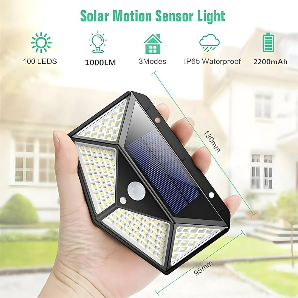 Solar Motion Sensor Lights, IP65 Waterproof Light Outdoor with 270 Degree Lighting Angle, 100 LEDs, Wireless Security Powered Wall Lights for Patio, Deck, Yard, Garden